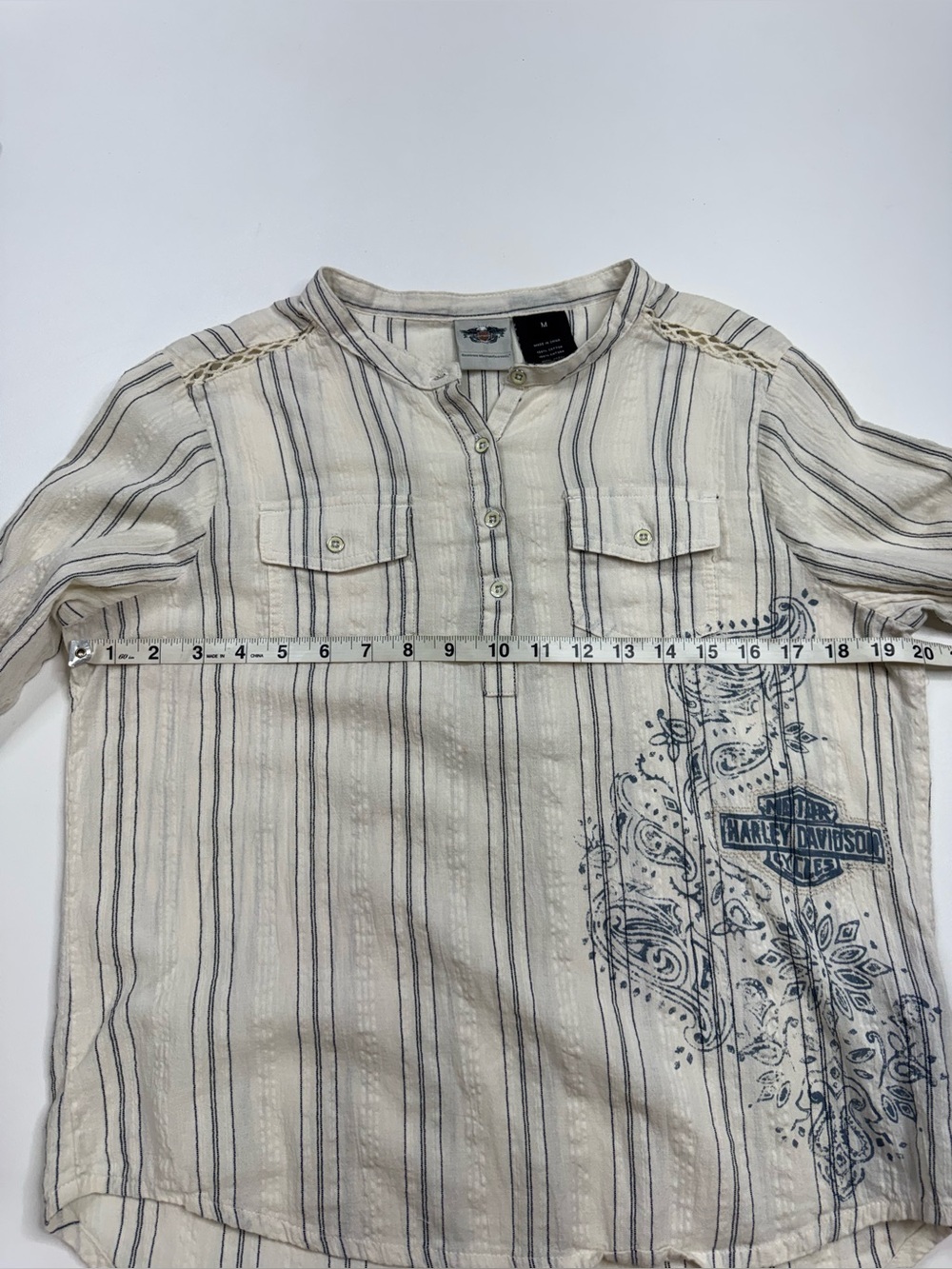 Harley-Davidson Dobby Stripe Woven HenleyNeck Pullover Womens Medium - Picture 4 of 12